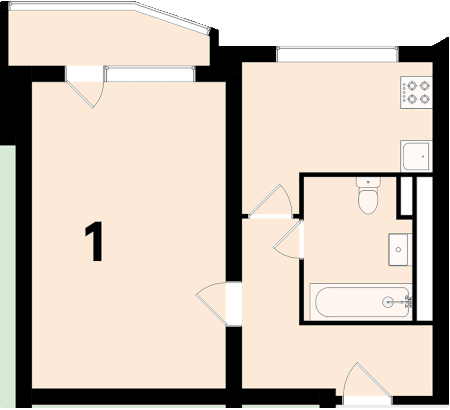 План однокомнатной квартиры в доме П-44Т
